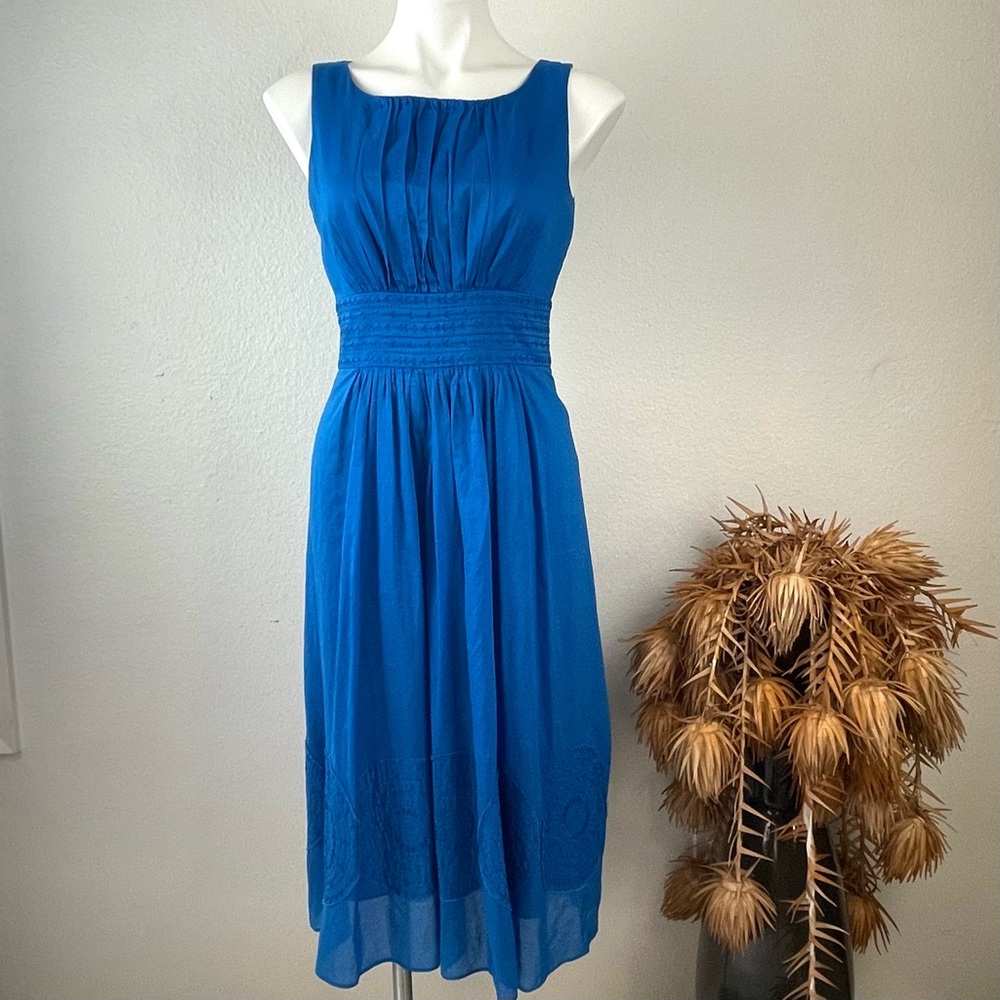 Jones New York 100% Cotton Royal Blue Crew Neck Sleeveless Shift Sundress